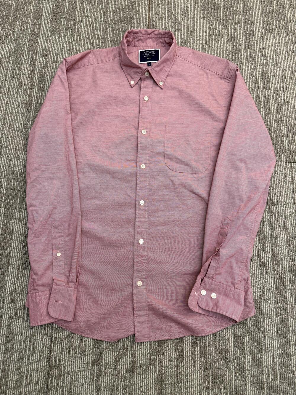 Charles Tyrwhitt Shirt Mens Large Red White Button Down Slim Fit Striped Dress